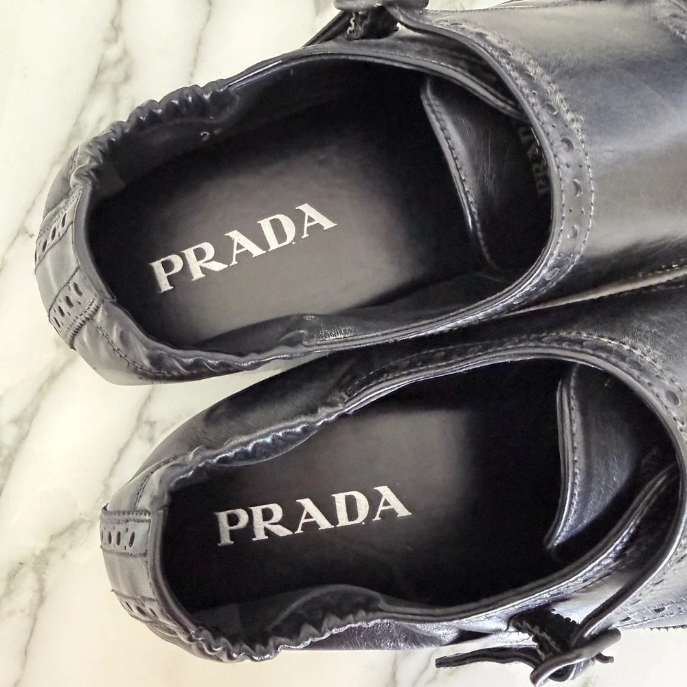 Prada 2EG469‎ Mens Leather Double Monk Strap Wingtip Shoes Grey Black UK 11